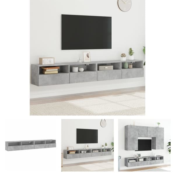 The Living Store Väggmonterad tv-bänk 2 st betonggrå 100x30x30cm konstruerat trä - TV-bänkar