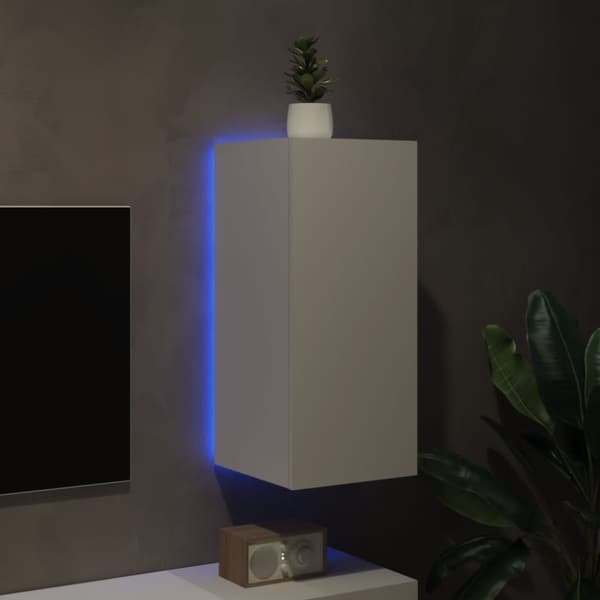 The Living Store væghængt tv-bord med LED-lys 30,5x35x70 hvid -  TV-møbler