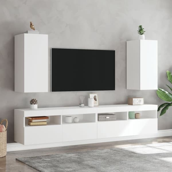 The Living Store væghængt tv-bord med LED-lys 30,5x35x70 hvid -  TV-møbler