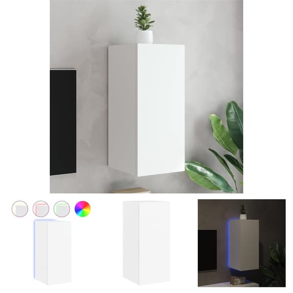 The Living Store væghængt tv-bord med LED-lys 30,5x35x70 hvid -  TV-møbler