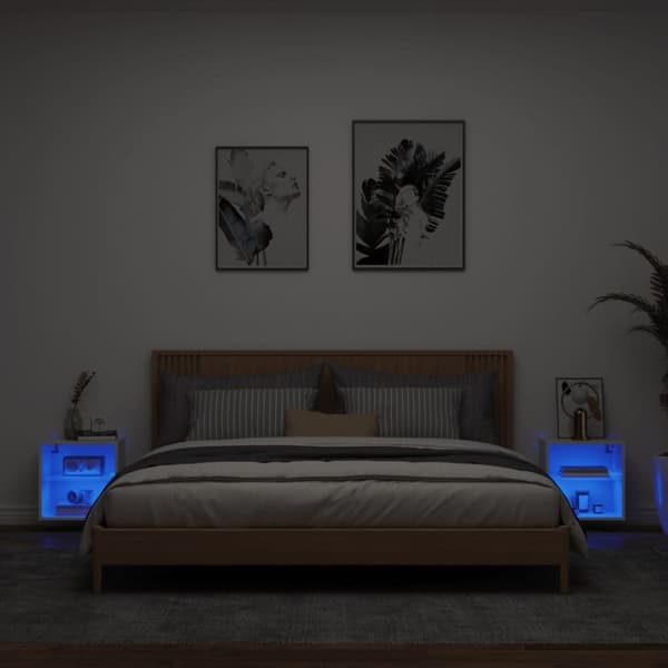 The Living Store Väggmonterade sängbord LED-lampor 2 st vit - TV-bänkar
