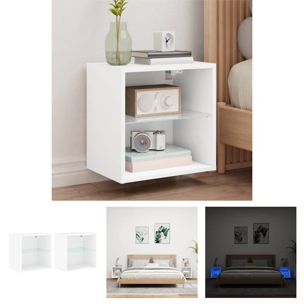 The Living Store Väggmonterade sängbord LED-lampor 2 st vit - TV-bänkar