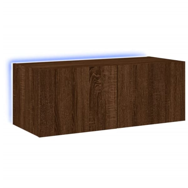 The Living Store væghængt tv-bord med LED-lys 80x35x31 cm brun egetræsfarve -  TV-møbler