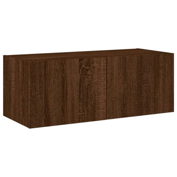 The Living Store væghængt tv-bord med LED-lys 80x35x31 cm brun egetræsfarve -  TV-møbler