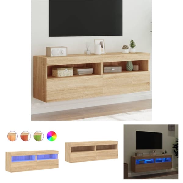 The Living Store Väggmonterad tv-bänk LED 2 st sonoma-ek 60x30x40 cm -  TV-bänkar
