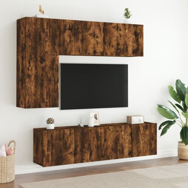 The Living Store Väggmonterad tv-bänk 2 st rökfärgad ek 60x30x41 cm - TV-bänkar