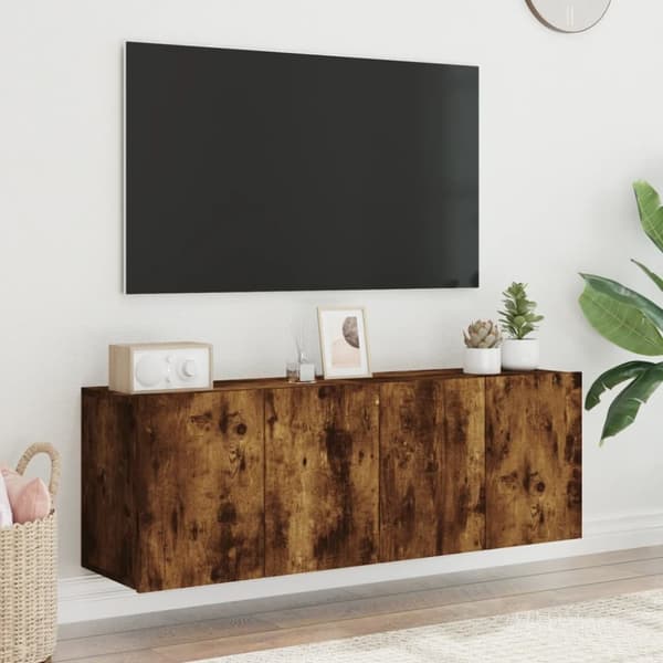 The Living Store Väggmonterad tv-bänk 2 st rökfärgad ek 60x30x41 cm - TV-bänkar