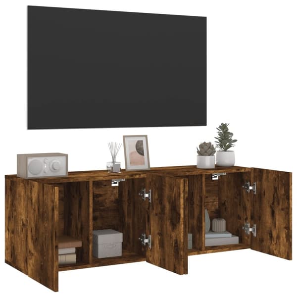 The Living Store Väggmonterad tv-bänk 2 st rökfärgad ek 60x30x41 cm - TV-bänkar