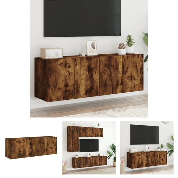 The Living Store Väggmonterad tv-bänk 2 st rökfärgad ek 60x30x41 cm - TV-bänkar