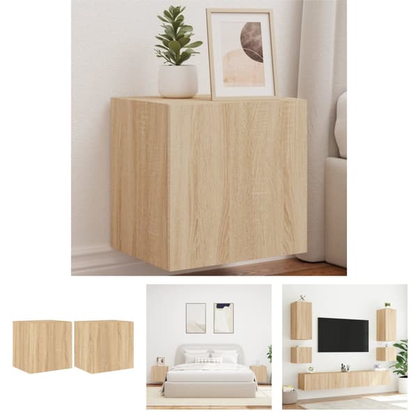 The Living Store TV-seinäkaapit LED-valoilla 2 kpl Sonoma-tammi 40,5x35x40 cm -  TV-tasot