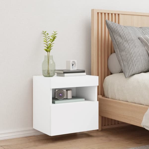 The Living Store væghængt tv-bord med LED-lys 40x30x40 cm hvid - TV-møbler