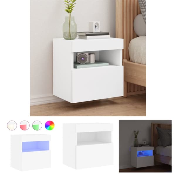 The Living Store væghængt tv-bord med LED-lys 40x30x40 cm hvid - TV-møbler