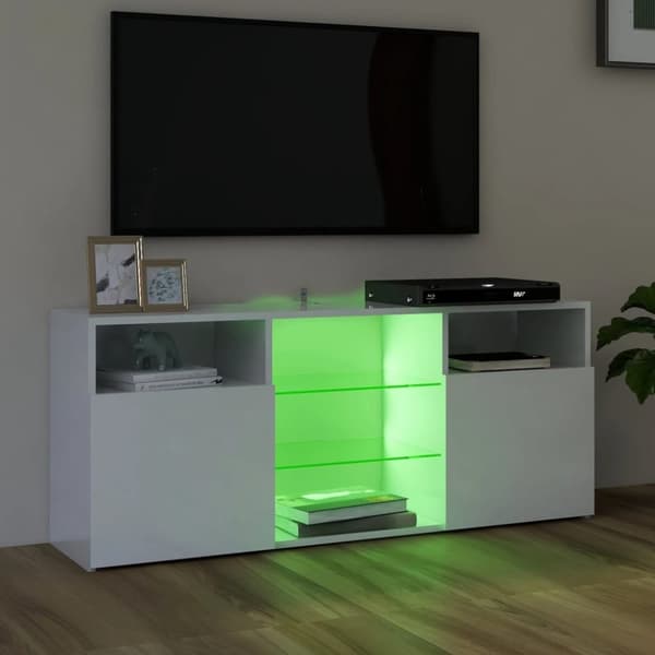 TV-møbler - Living tv-skab med LED-lys 120x30x50 cm hvid højglans