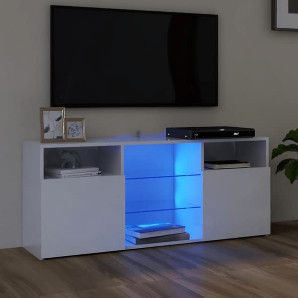 TV-møbler - Living tv-skab med LED-lys 120x30x50 cm hvid højglans