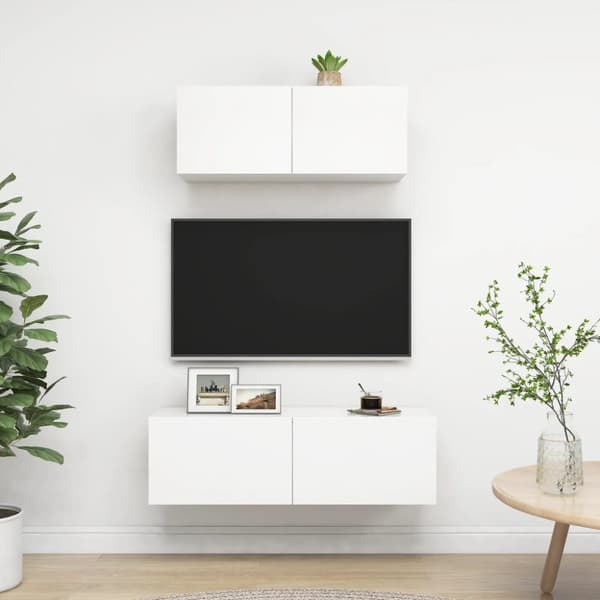 TV-møbler - Living tv-skabe 2 dele spånplade hvid