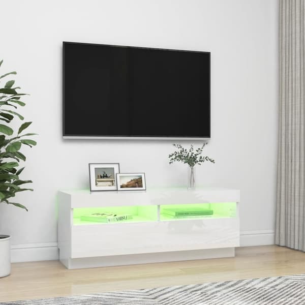 TV-møbler - Living tv-skab med LED-lys 100x35x40 cm hvid højglans