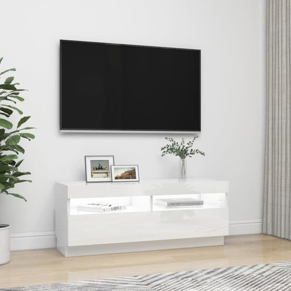 TV-møbler - Living tv-skab med LED-lys 100x35x40 cm hvid højglans