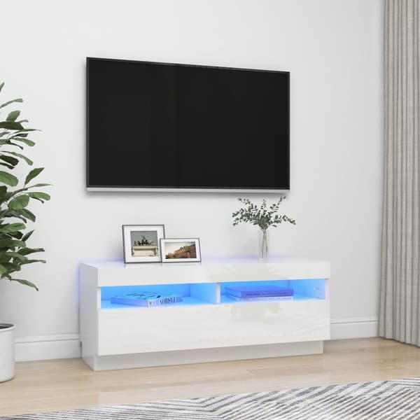 TV-møbler - Living tv-skab med LED-lys 100x35x40 cm hvid højglans
