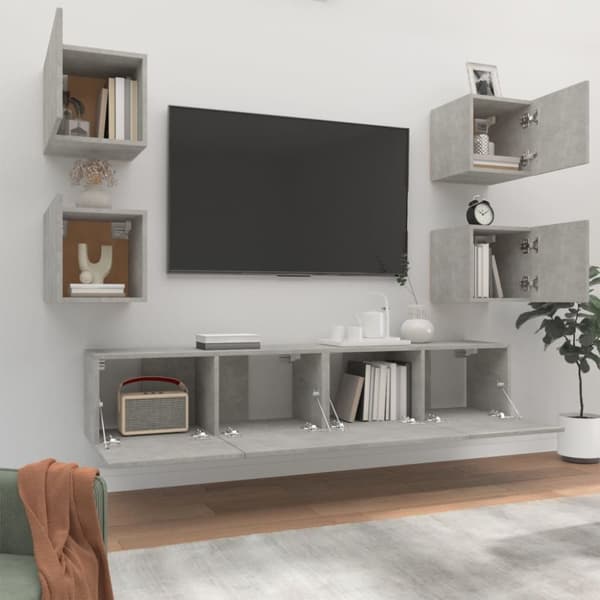 TV-tasot - Living 6-osainen TV-kaappisarja betoninharmaa tekninen puu