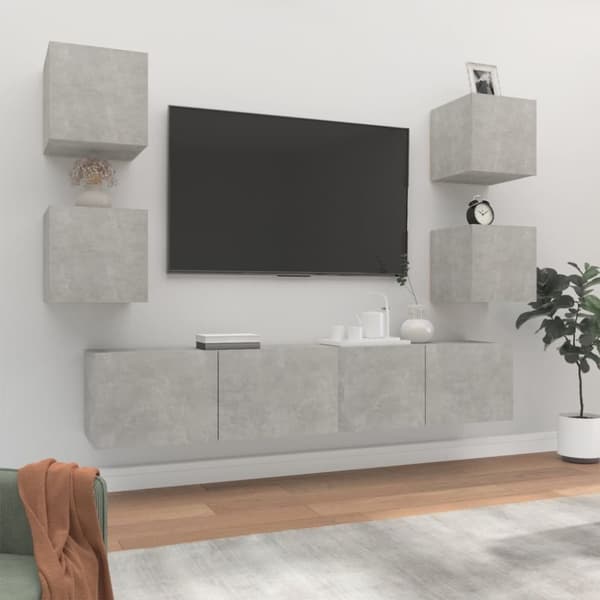 TV-tasot - Living 6-osainen TV-kaappisarja betoninharmaa tekninen puu
