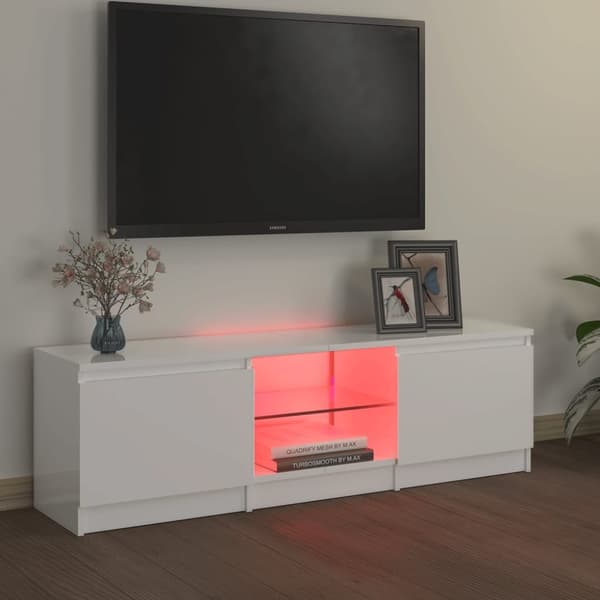 TV-bänkar - Living TV-bänk med LED-belysning vit högglans 120x30x35,5 cm