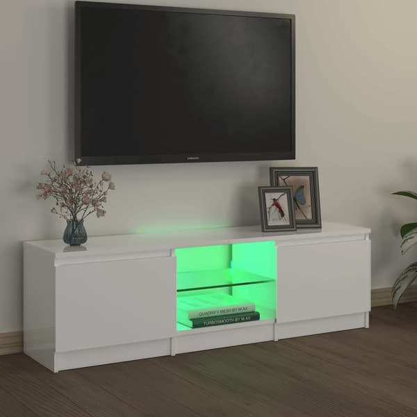TV-bänkar - Living TV-bänk med LED-belysning vit högglans 120x30x35,5 cm