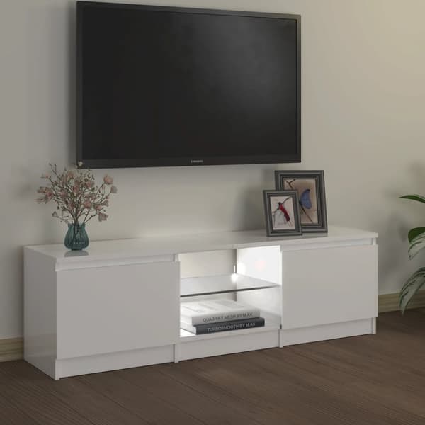 TV-bänkar - Living TV-bänk med LED-belysning vit högglans 120x30x35,5 cm