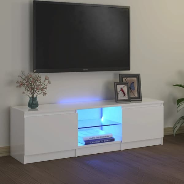 TV-bänkar - Living TV-bänk med LED-belysning vit högglans 120x30x35,5 cm