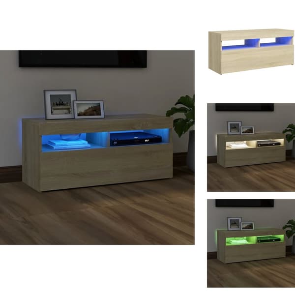 TV-møbler - Living tv-bord med LED-lys 90x35x40 cm sonoma-eg