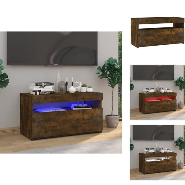 TV-bänkar - Living Tv-bänk med LED-belysning rökfärgad ek 75x35x40 cm