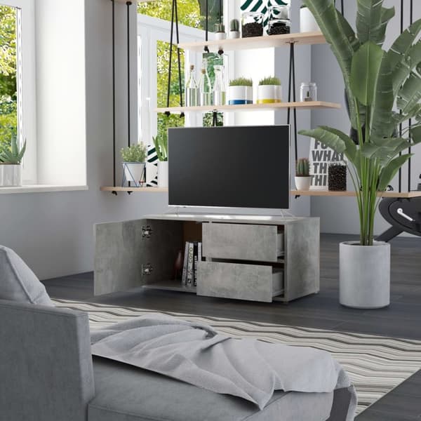 TV-bänkar - Living Tv-bänk betonggrå 80x34x36 cm konstruerat trä