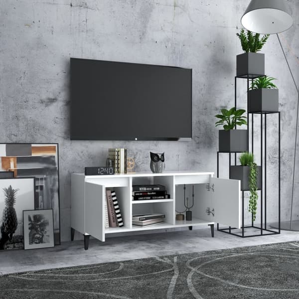 TV-bänkar - Living TV-bänk med metallben vit 103,5x35x50 cm
