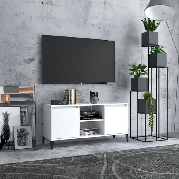 TV-bänkar - Living TV-bänk med metallben vit 103,5x35x50 cm