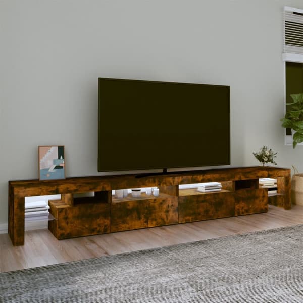 TV-bänkar - Living Tv-bänk med LED-belysning rökfärgad ek 260x36,5x40 cm