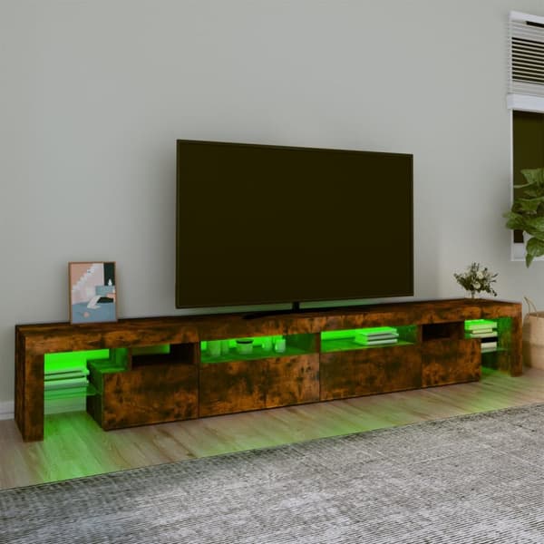 TV-bänkar - Living Tv-bänk med LED-belysning rökfärgad ek 260x36,5x40 cm