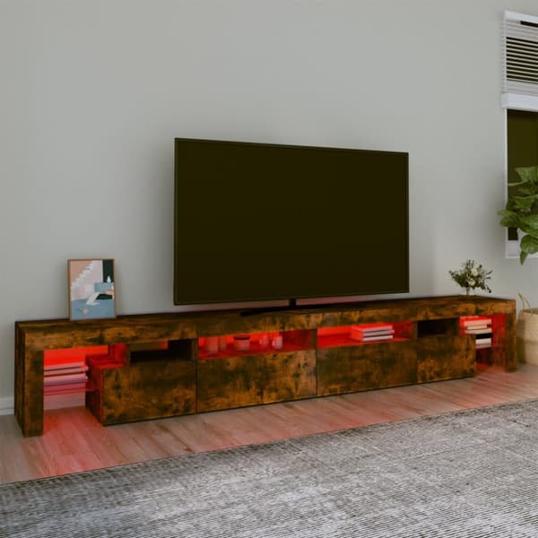 TV-bänkar - Living Tv-bänk med LED-belysning rökfärgad ek 260x36,5x40 cm