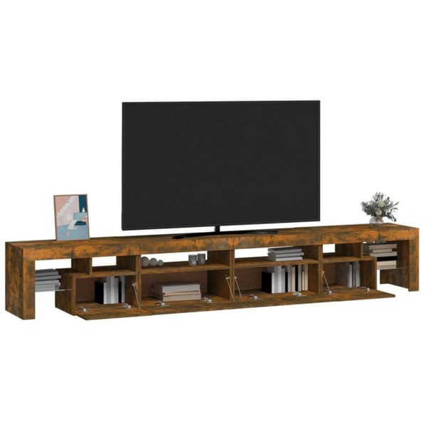 TV-bänkar - Living Tv-bänk med LED-belysning rökfärgad ek 260x36,5x40 cm