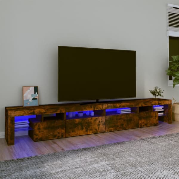 TV-bänkar - Living Tv-bänk med LED-belysning rökfärgad ek 260x36,5x40 cm