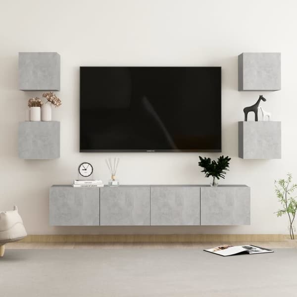 TV-tasot - Living 6-osainen TV-kaappisarja betoninharmaa tekninen puu