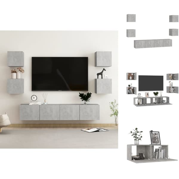 TV-tasot - Living 6-osainen TV-kaappisarja betoninharmaa tekninen puu