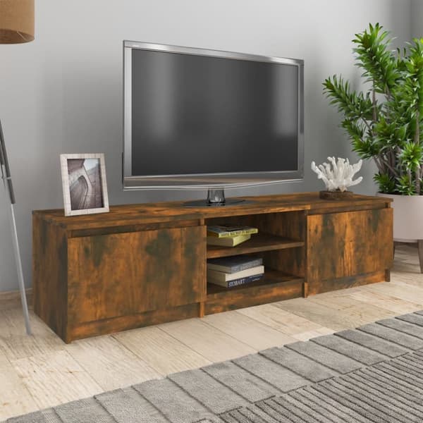 TV-møbler - Living tv-bord 140x40x35,5 cm konstrueret træ røget egetræsfinish