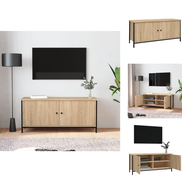 TV-bänkar - Living Tv-bänk med dörrar sonoma-ek 102x35x45 cm konstruerat trä