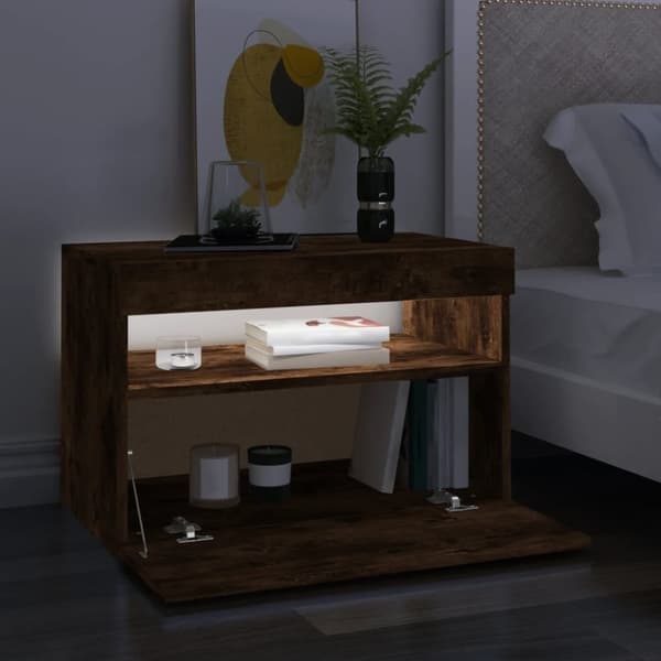 TV-møbler - Living tv-bord med LED-lys 60x35x40 cm røget eg