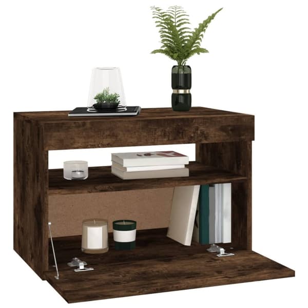 TV-møbler - Living tv-bord med LED-lys 60x35x40 cm røget eg