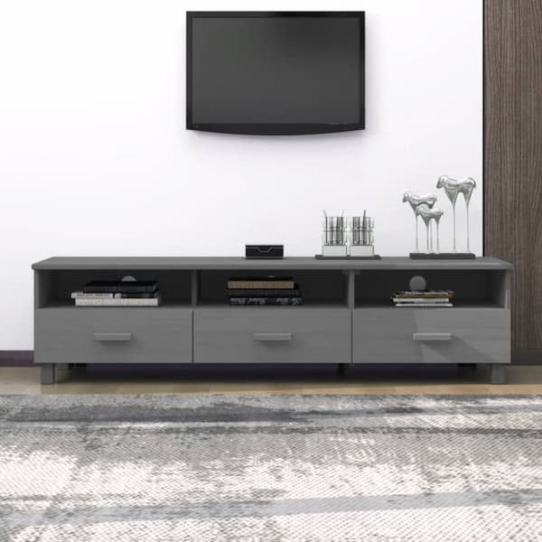 TV-bänkar - Living Tv-bänk HAMAR mörkgrå 158x40x40 cm massiv furu