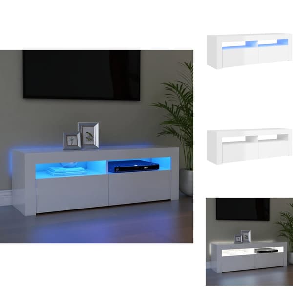 TV-møbler - Living tv-skab med LED-lys 120x35x40 cm hvid højglans