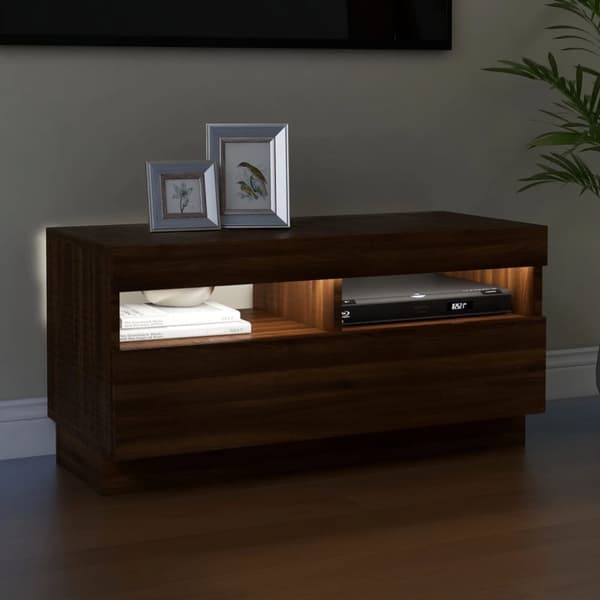 TV-møbler - Living tv-bord med LED-lys 80x35x40 cm brun eg