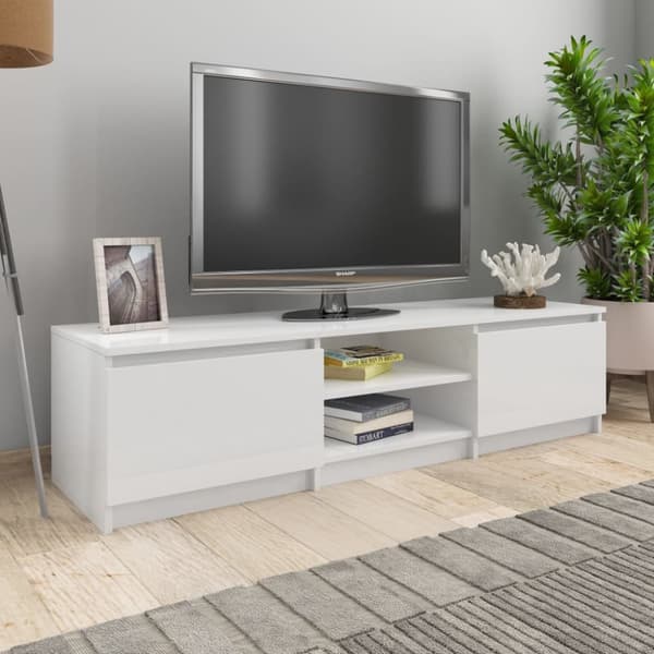 TV-møbler - Living tv-bord 140x40x35,5 cm konstrueret træ hvid højglans
