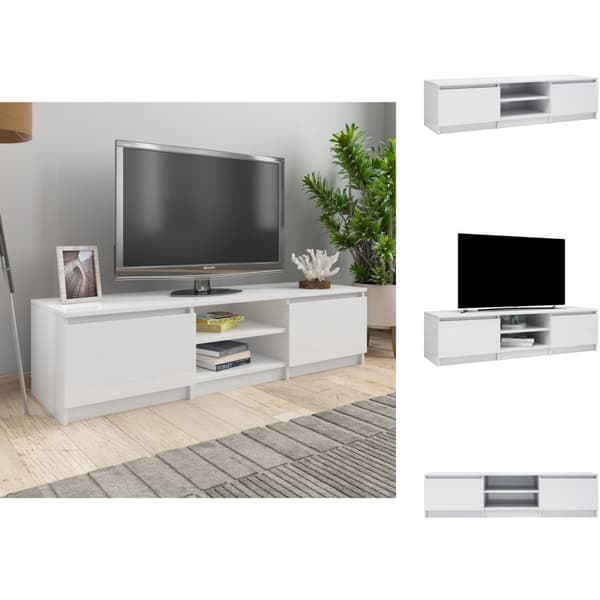 TV-møbler - Living tv-bord 140x40x35,5 cm konstrueret træ hvid højglans