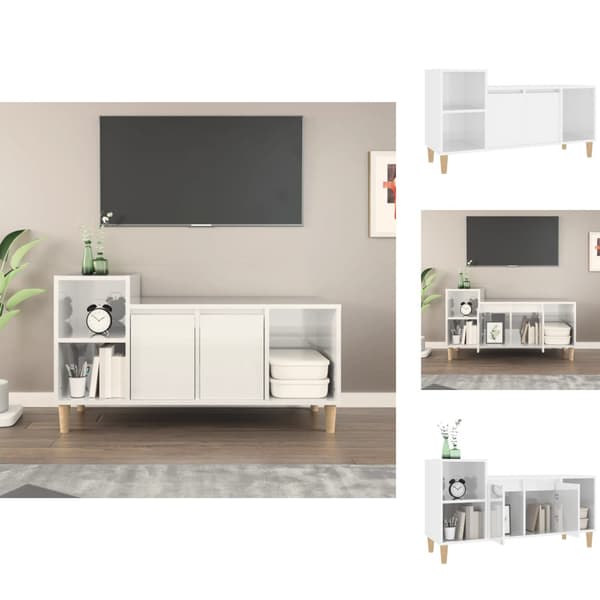 TV-bänkar - Living Tv-bänk vit högglans 100x35x55 cm konstruerat trä